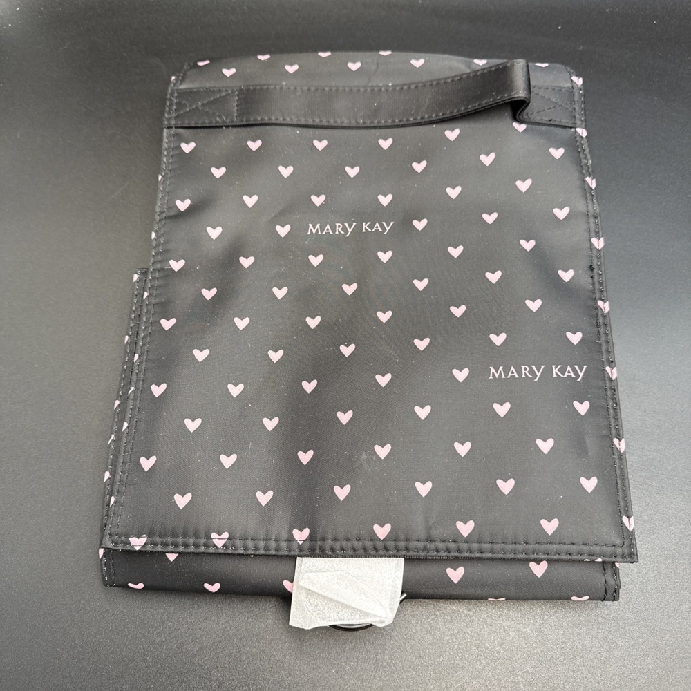 Mary Kay Travel Roll Up Bag Black w/ Pink Hearts Hanging Organizer Cosmetic NEW